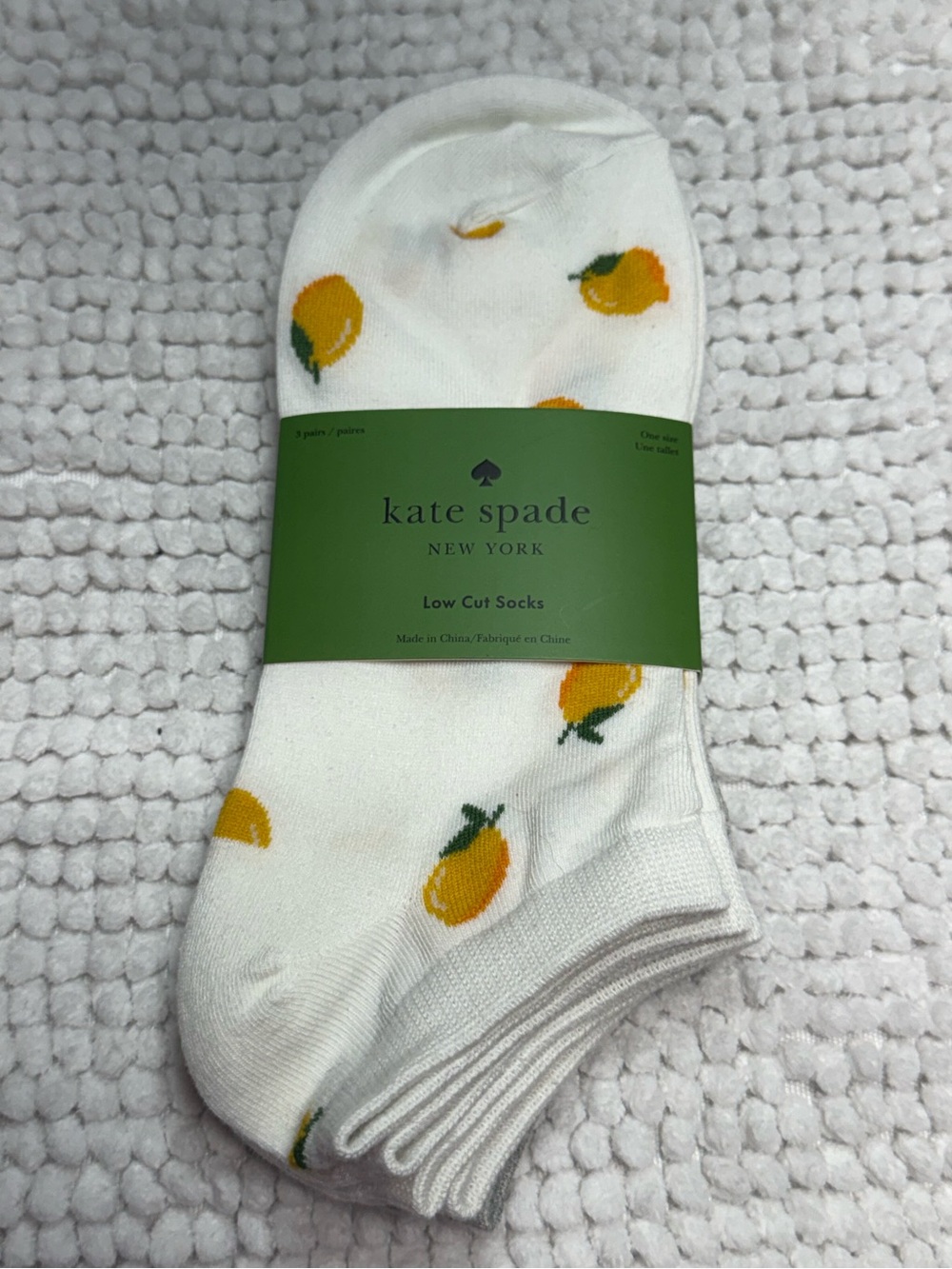 Kate Spade Lemon Print Low Cut Socks 3 Pair Set White Gray Yellow NWT